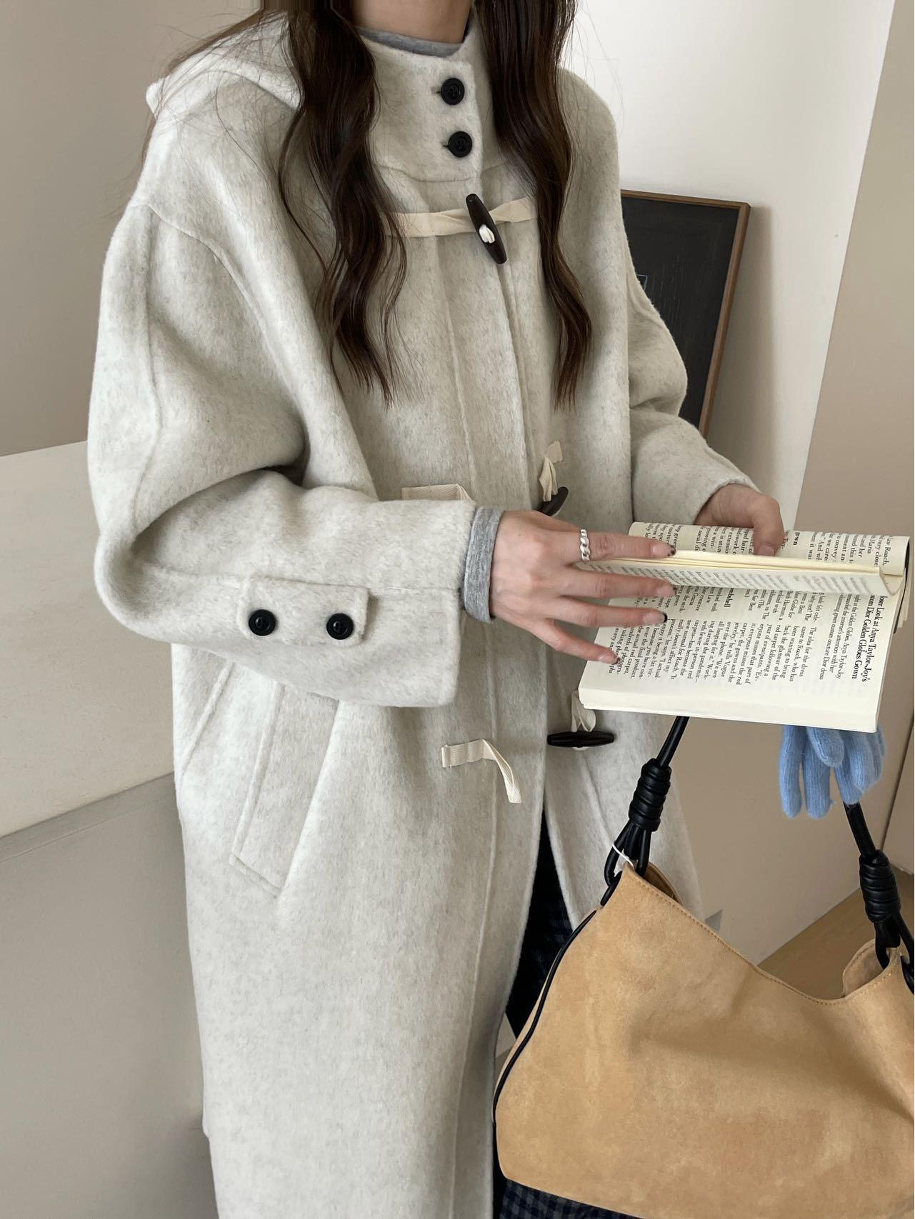 

Women s Extra Long Wool Blend Overcoat: Korean College Style Toggle Button for Autumn and Winter Small