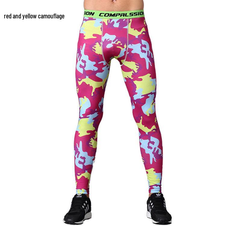 Pánské rychleschnoucí kompresní běžecké legíny s maskovacím vzorem