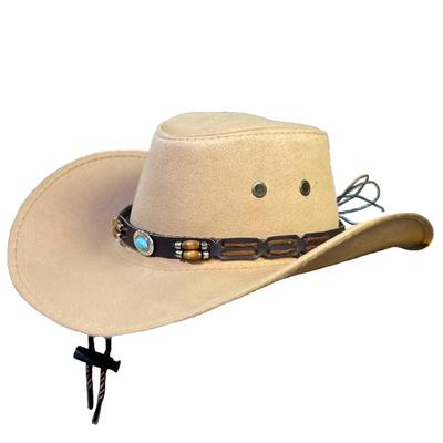 White Fang Western Cowboy Hat with Turquoise Blue Belt for Outdoor and CZA353 Use, Men's Women's, (Khaki)