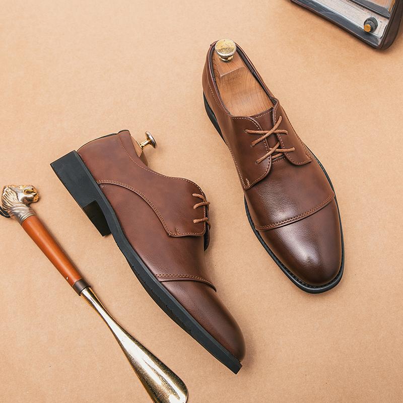 Men Formal Shoes Leather Business Casual Shoes High Quality Dress Pointed Luxury Male Oxfords Office Triple Joint Leather Shoes