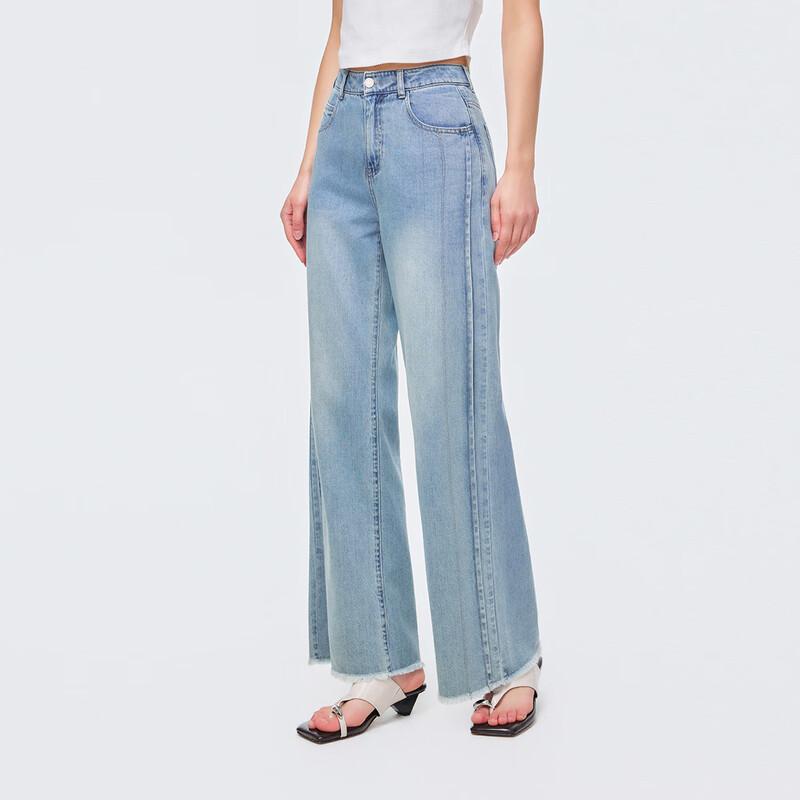 Women s Retro Frayed Denim Wide-Leg Jeans L