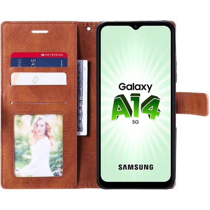 Skal för Samsung Galaxy A14 4G/5G Magnetisk Stängning Elegant Lädereffekt Brun