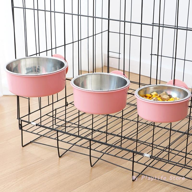 Pet Feeding Bowl Hanging Non-Slip Cats Dogs Food Bowls Stainless Steel Puppy Water Feeder Can Be Fixed On The Cage Pets Supplies