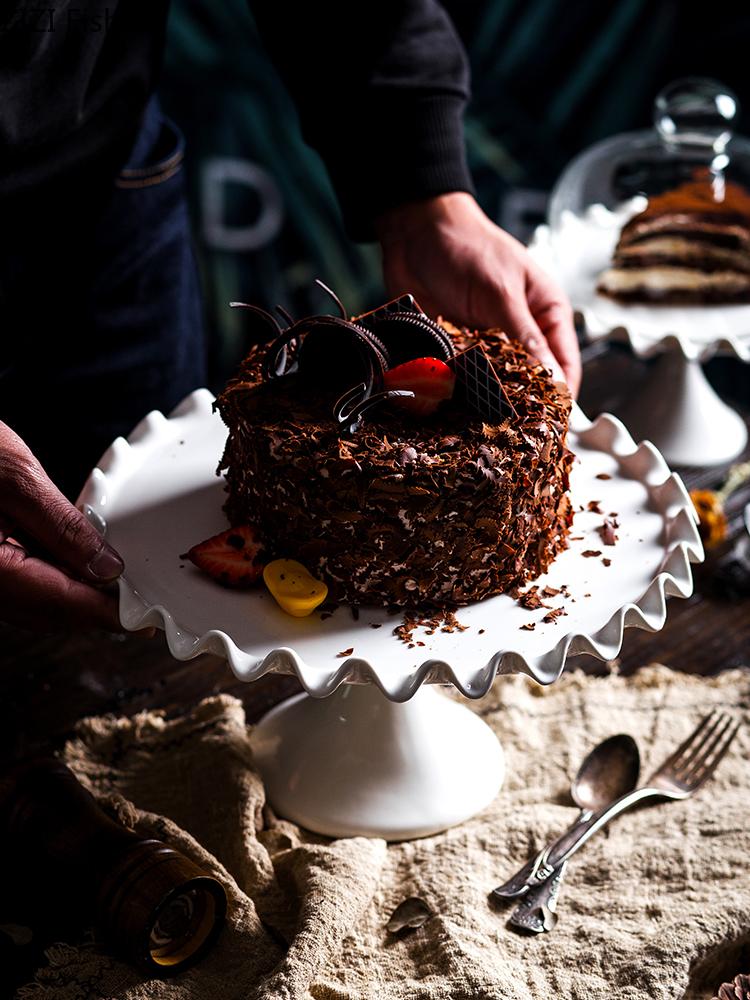 Keramik Kuchenständer Hohe Füße Kuchenplatte Obstschale Desserttisch Displayständer Glasabdeckung Hochzeitsfeier Dekoration Haushalt