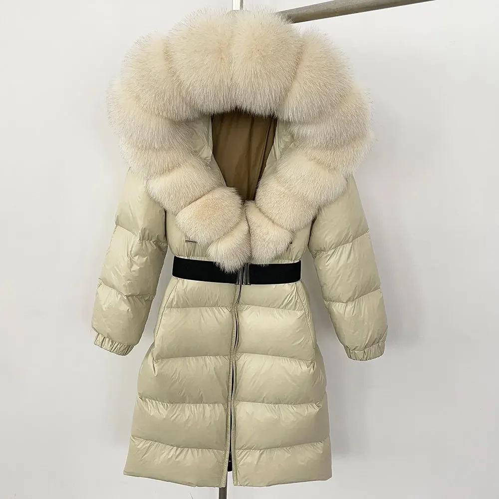 OFTBUY Moda Inverno Giacca Piumino 90% Imbottita con Piumino Collo in Pelliccia di Volpe Oversize Rimovibile Cucita Giacca Piumino Donna Abbigliamento Casual Largo