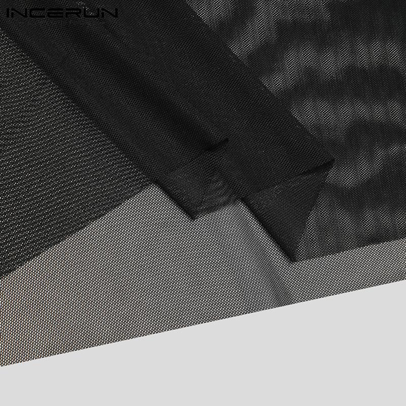 INCERUN Modne męskie koszule z siateczką na szyję i długim rękawem Slim Fit Party Club długie podkoszulki