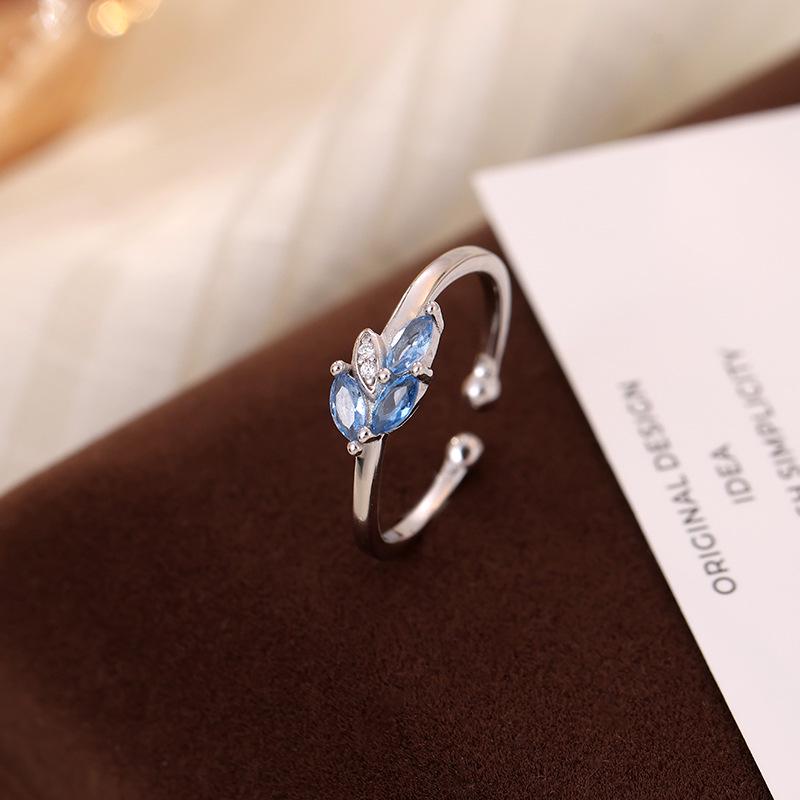 

Кольцо из серебра 925 пробы Banyan Tree с геометрическим листом - Простой японский и корейский дизайн, Женские трендовые акценты с бриллиантами. Adjustable