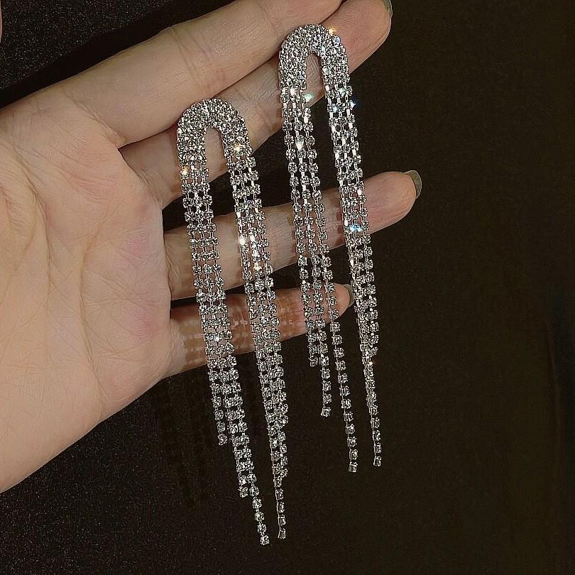 New Simple Stars Tassel Earrings for Women Korean Charm Delicate Shiny Rhinestone Drop Earring Fashion Wedding Gift Jewelry