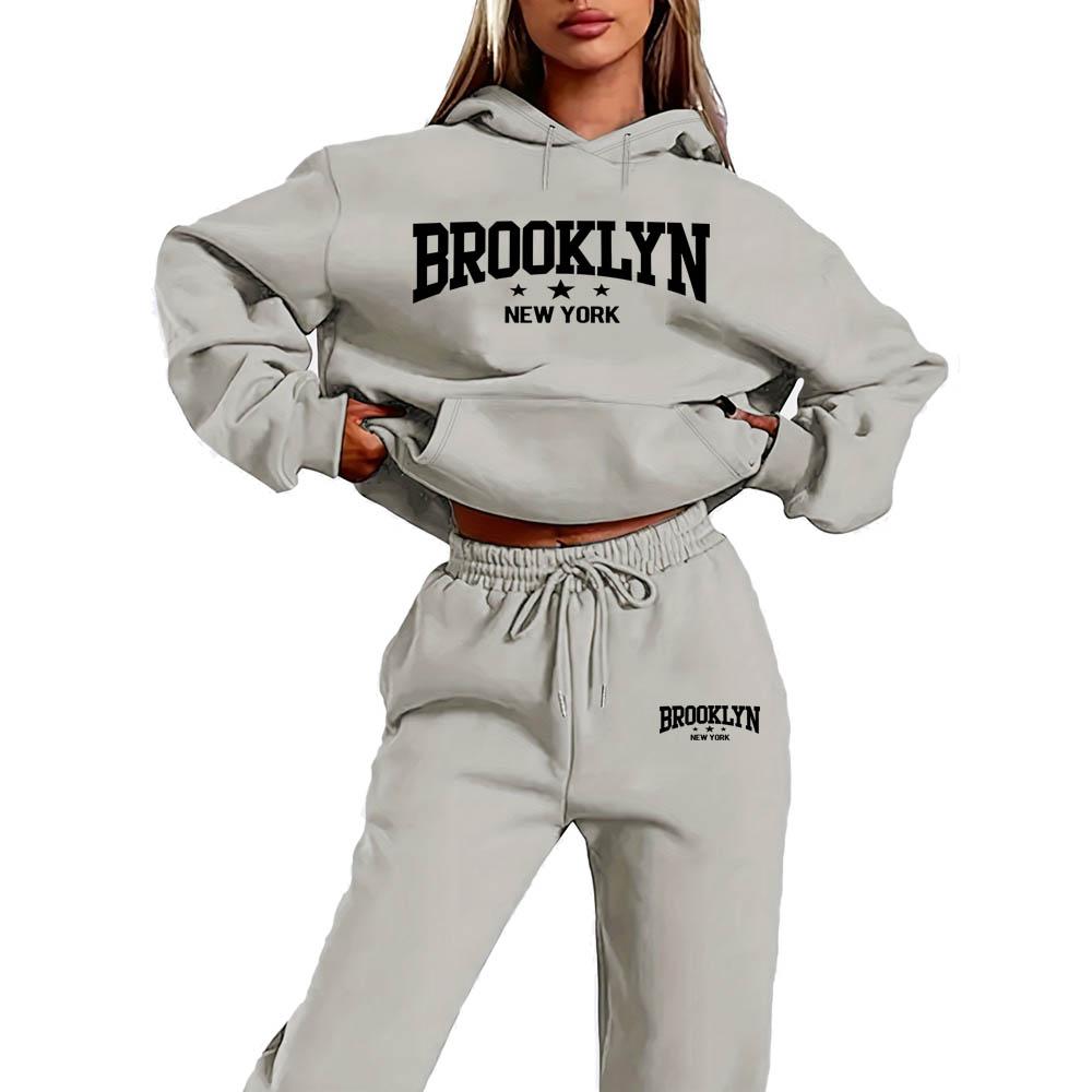 Podzim Zima BROOKLYN Set Svetrových Kalhot Dámský Set Mikin Street Hip Hop Oblečení Ležérní Dámské Oblečení Plyšová Mikina
