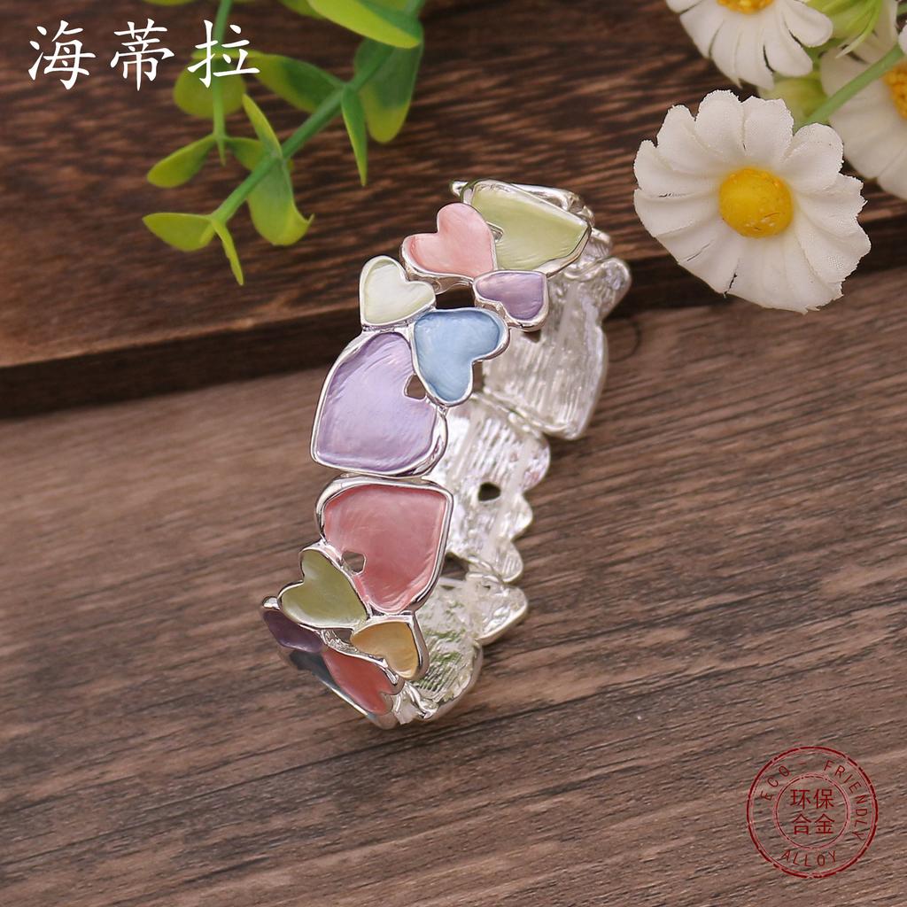 New Color Painting Oil Geometric Hollow Love Elastic Bracelet, Heart-to-heart Women's Fashion Bracelet