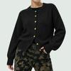 Women's Color Single Breasted Long Sleeve Round Neck Casual Knit Cardigan