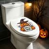 Halloween Theme Home Accents Pumpkin Toilet Cover Sticker, Spooky Trick or Treat Retro Bathroom Stickers Lid Decals, Self Adhesive Wall Decoration for