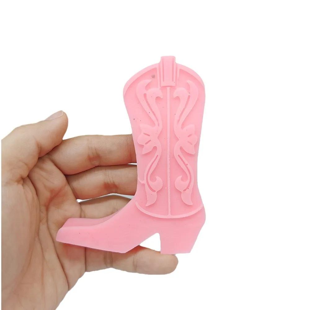 DIY 2D Cowboy Boot Shaped Candle Silicone Mold Carved Pattern Shoes Resin Gypsum Mold Christmas Decoration Gift