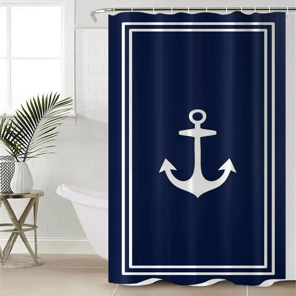 1pc Ocean Anchor Winter Bathroom Curtain Digital Print Polyester Shower Curtain No-Hole Bathroom Partition Curtain