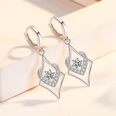 New 925 Sterling Silver Women Earrings Pendant Fashion Water Drop Heart -Shaped Zircon Pair Ear Studs Earring Jewelry Gift