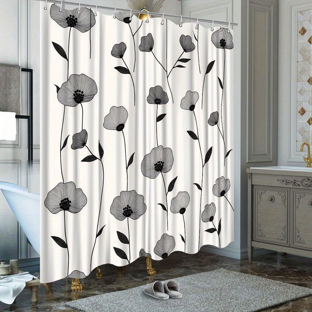 1pc Floral Printed Shower Curtain - Colorful Botanical Patterns, Polyester, Fade-Resistant, 70.8x70.8", 12 Hooks, Washable