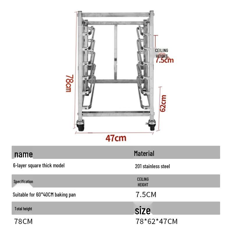 Stainless Steel Baking Pan Rack Trolley for Bread and Toast Drying