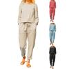 2 Pcs/Set Women Top Pants Set Round Neck Long Sleeves Blouse Vintage Elastic Waist Trousers Daily Leisure Loose Outfit