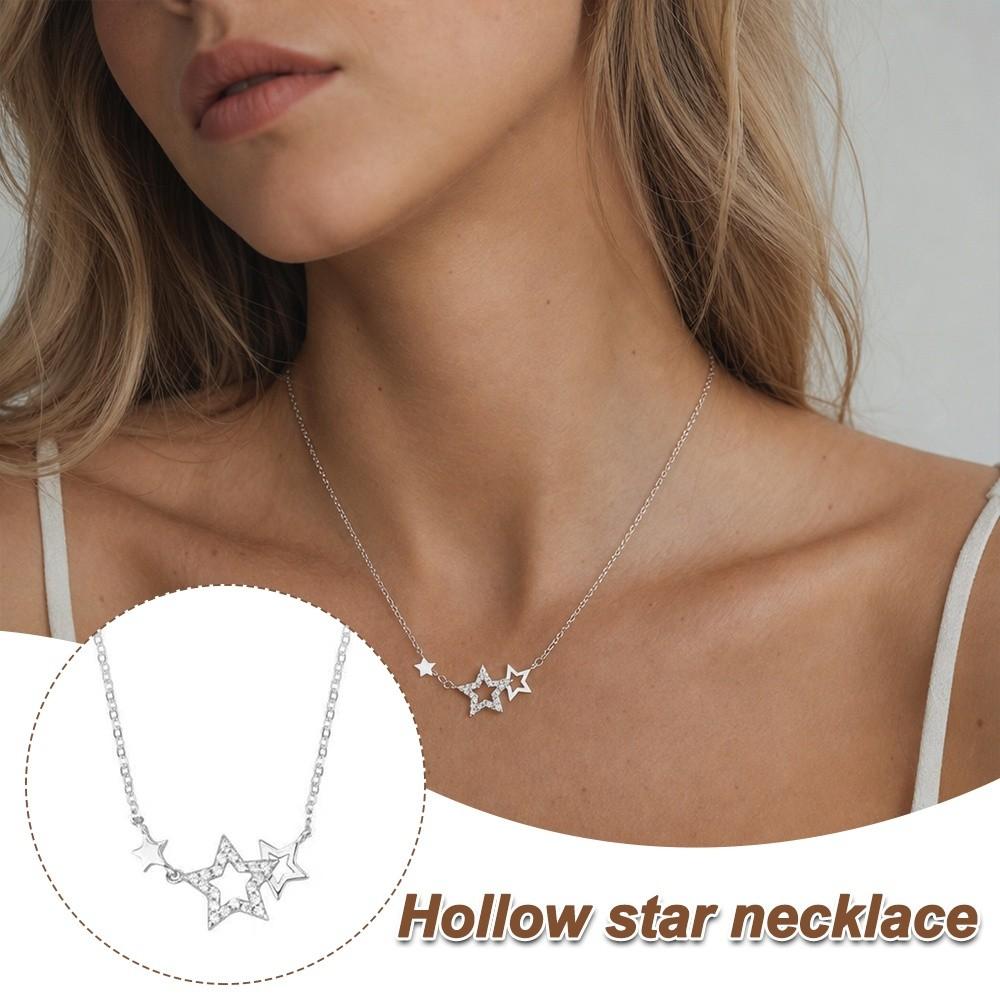 Inlaid Zircon Clavicle Chain Silver Choker Necklaces Fashion Accessory Star Pendant  Women Jewelry