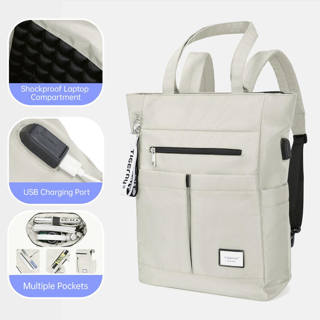 Tigernu New Women Tote Backpack Multiway For Girls School Bag Handbags Female Laptop Backpack Large Capacity Convertible Mochila