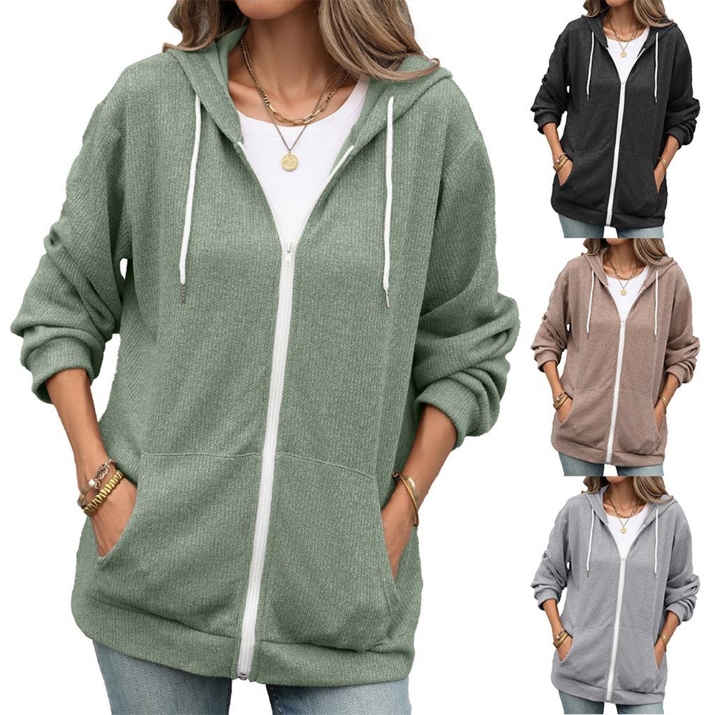 Giacca Casual da Donna con Cappuccio, Maniche Lunghe, Vestibilità Larga e Tasche