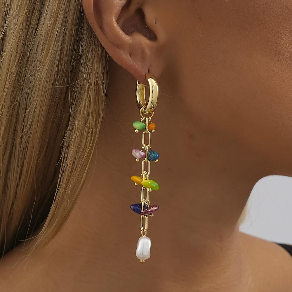 Trendy Irregular Stylish Geometric Earrings With Colorful Stones For Women