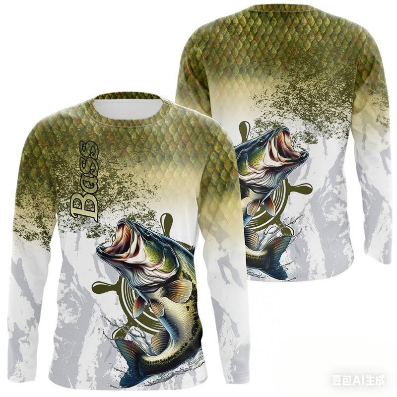 Fishing Redfish Bass Scale Pattern Breathable Graphic T Shirts Men Fashion Men's Clothing Outdoor Tee Men's Long Sleeve T-Shirt