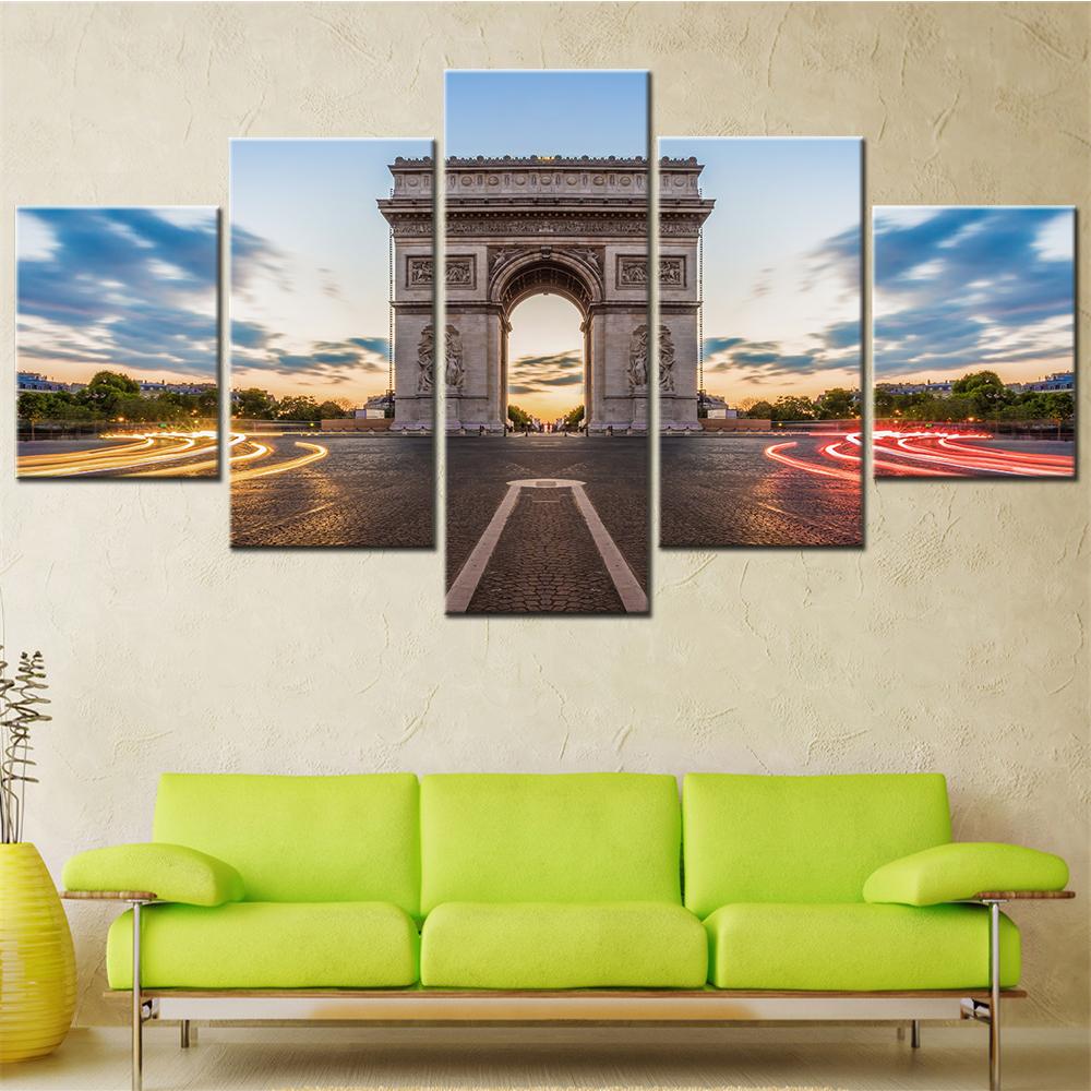 

HD Printed 5 Piece Home Decor Canvas Art Landscape Painting Arc de Triomphe Paris Wall Pictures for Living Room Decoration Salon 20X35 20X45 20X55CM