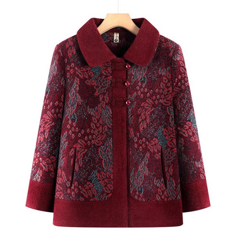 Grandma old lady on clothes fleece thickened woolen coat elderly women's clothing autumn and winter coat women