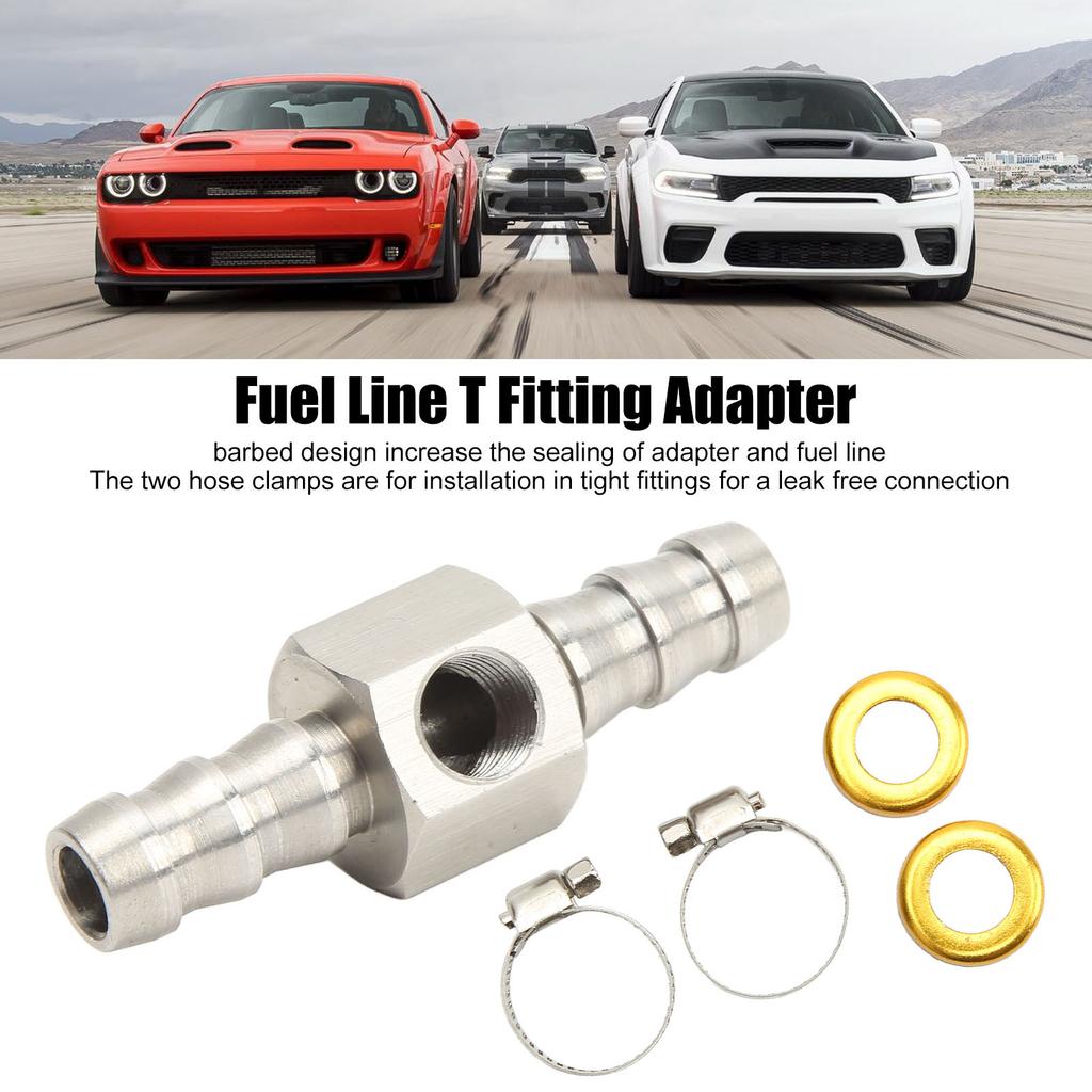 Fuel Line T Fitting Adapter 304 Stainless Steel Pressure Gauge Sensor Adapter with Clamp for Gearboxes Coolant Carburetor Lines 3/8in