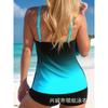 Women's Magenta Layered Ruffle Tankini Top V-Neck Sleeveless Swim Top with Built-in Bottoms