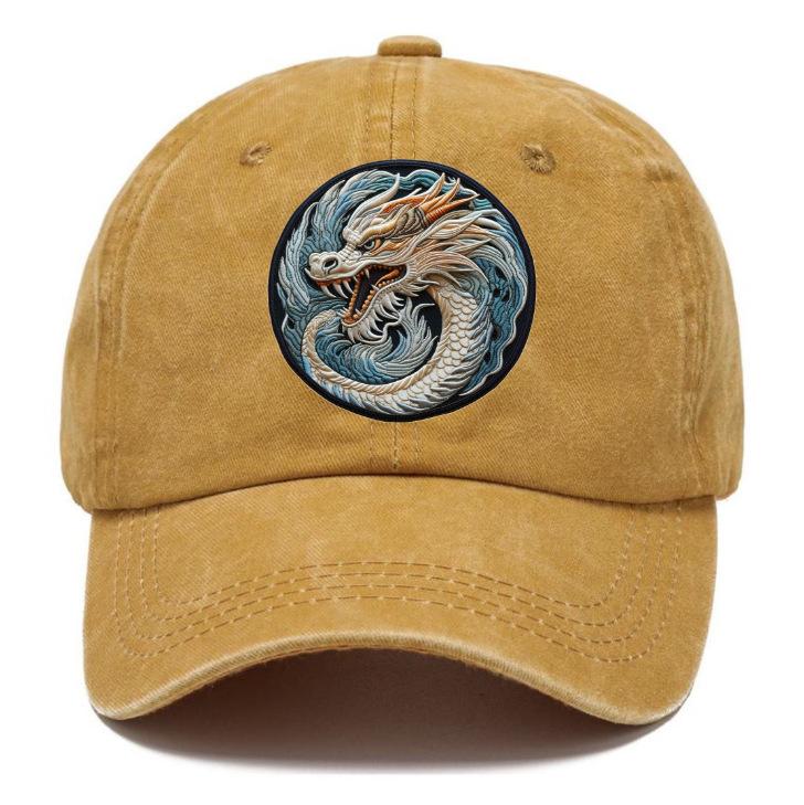 New hat printed dragon logo fashionable washed old retro cap men's sunshade baseball cap