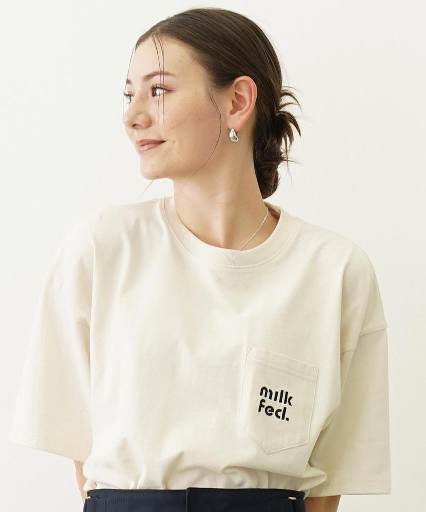 Casual CUT OUT LOGO POCKET WIDE TEE OFF WHITE [Milkfed] S/S Women's
