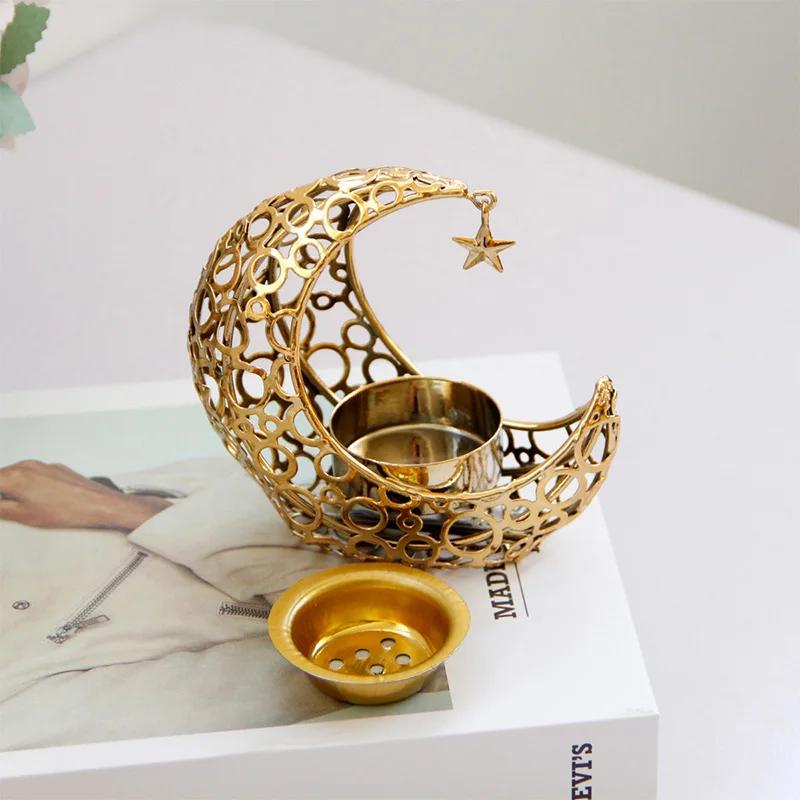 1-4PC Metal Crescent Moon Candle Holder Ramadan Eid Candelabra for Modern Home Decor Wedding Party Table Centerpiece Decorations