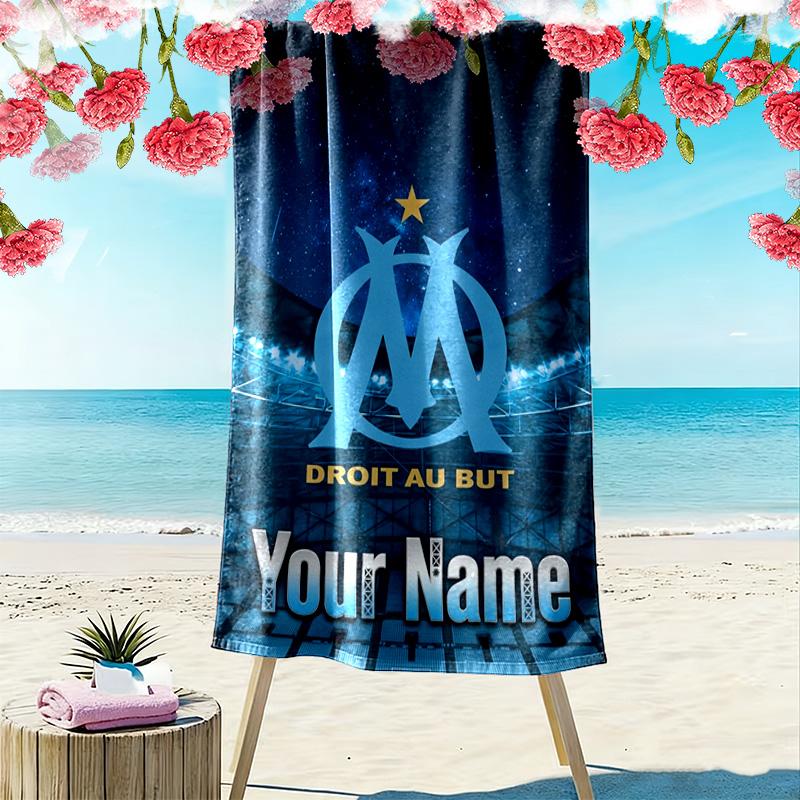 Name Custom Olympique De Marseille Print Beach Towel, Large Soft Quick Dry Towel for Beach Camping Swimming