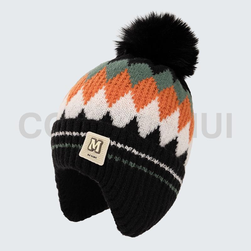 Jacquard tree ear protection hat Winter ear protection hat Middle children's wool hat Windproof knitted children's knitted hat