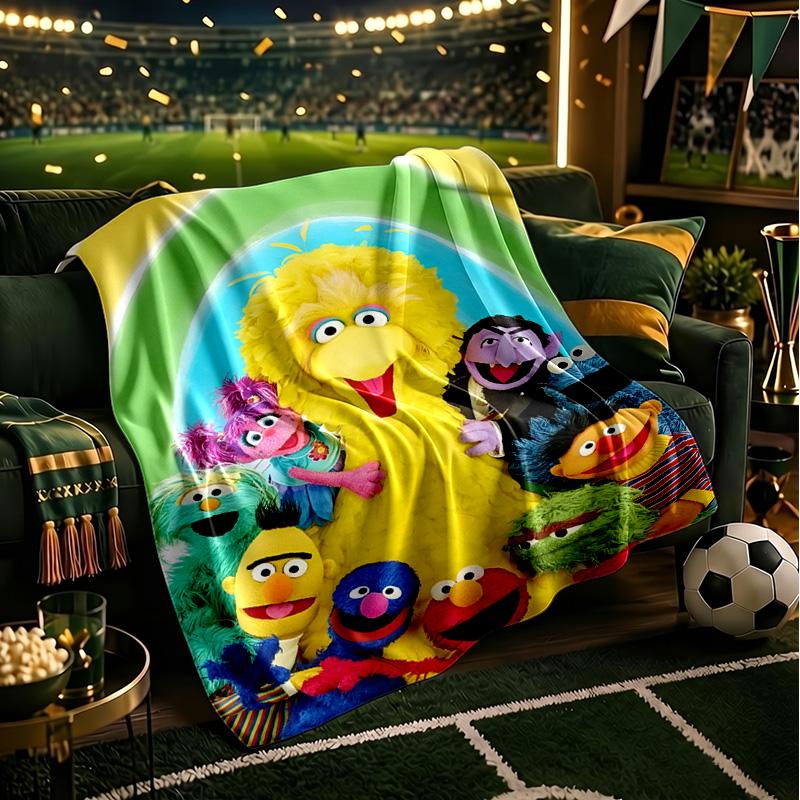Colorful Sesame Muppets Together Throws Blanket Flannel Blankets Plush for Couch Bed Gifts for Men Women Travel picnic blanket Christmas fan gifts