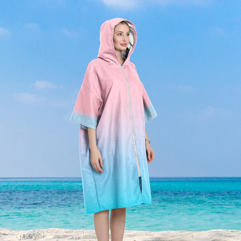 Quick-Drying Cape Cape Bath Towel Men And Women Hooded Double-Sided Velvet Print Beach Swimming Surf Changing Bathrobe