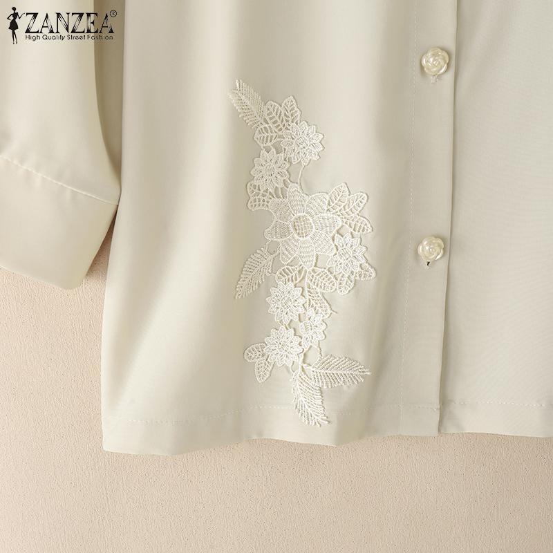 ZANZEA Women Turn Down Collar 3/4 Sleeve Loose Splice Blouse