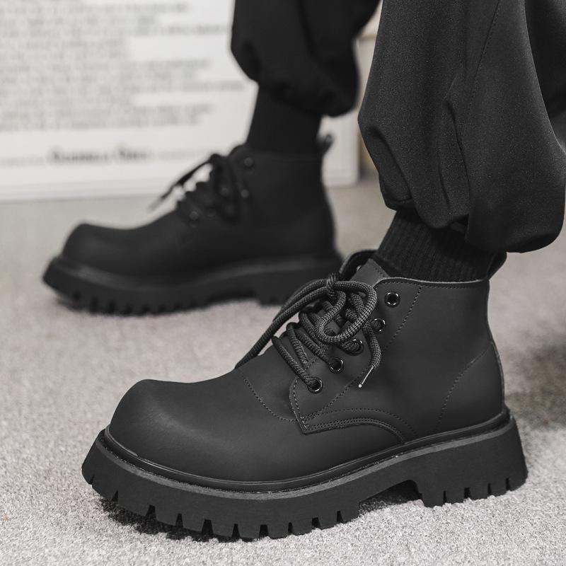 British Style Men Casual Platform Boots Lace-up Original Leather Shoes Cowboy Ankle Boot Handsome Autumn Winter Chunky Botas Man