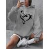 Autumn and Winter Women's Pink Hoodie Musical Notes and Heart Printed Casual Pullover Soft Four Seasons Comfortable