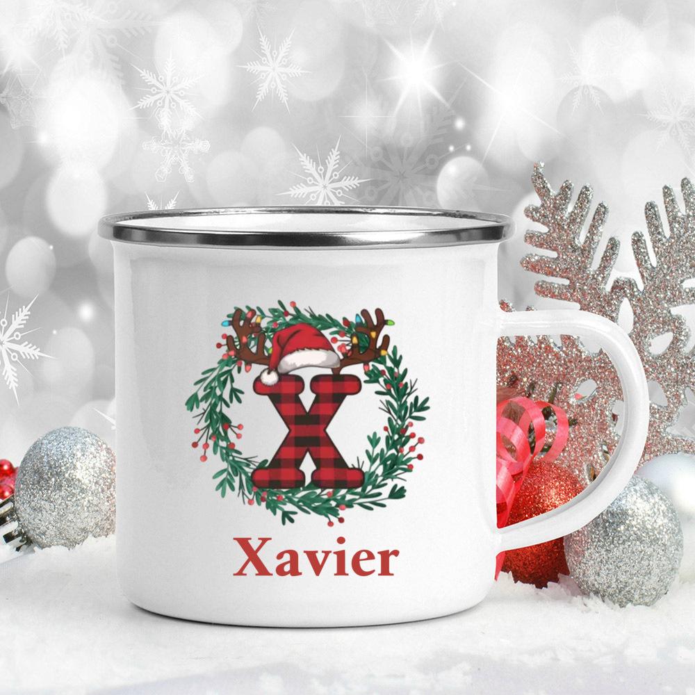 Personalized Christmas 26 Letter Pattern Mugs Custom Name Large Capacity Handle Cup Hot Chocolate Coffee Mug Christmas Gifts