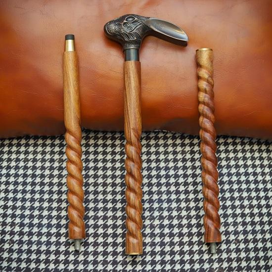 Messing Kaninchenkopf Stock Spiral geschnitzter Holz Gehstock Handgefertigter Tiergriff Stock Dekoratives Geschenk