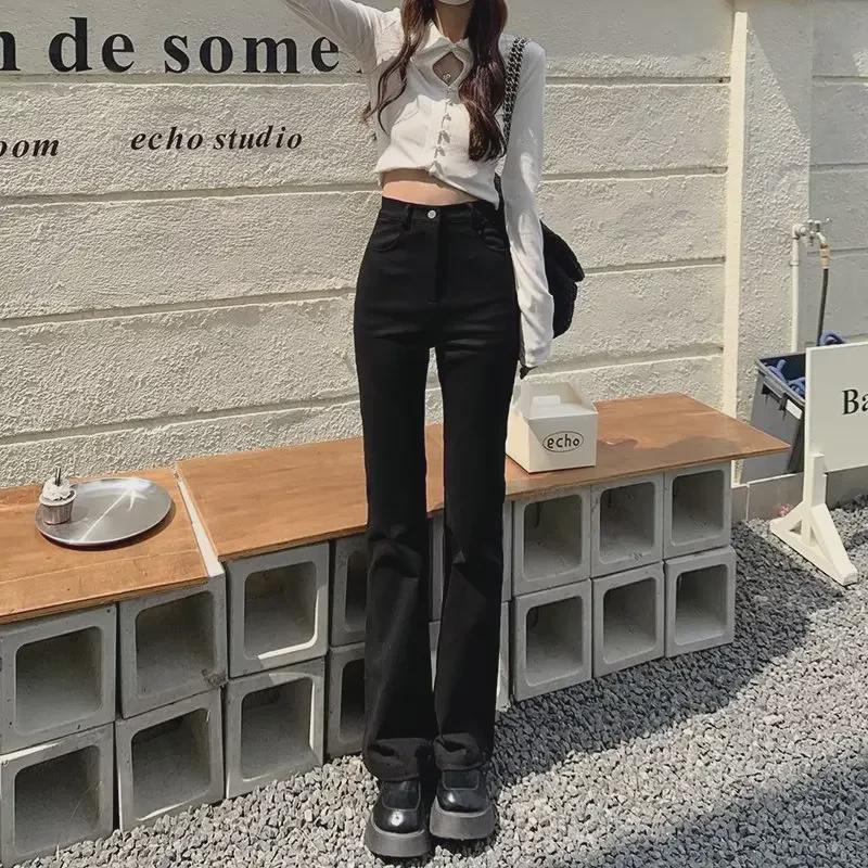 Dámské černé rozšířené džíny s vysokým pasem 2024: Jaro/Podzim Slim Fit