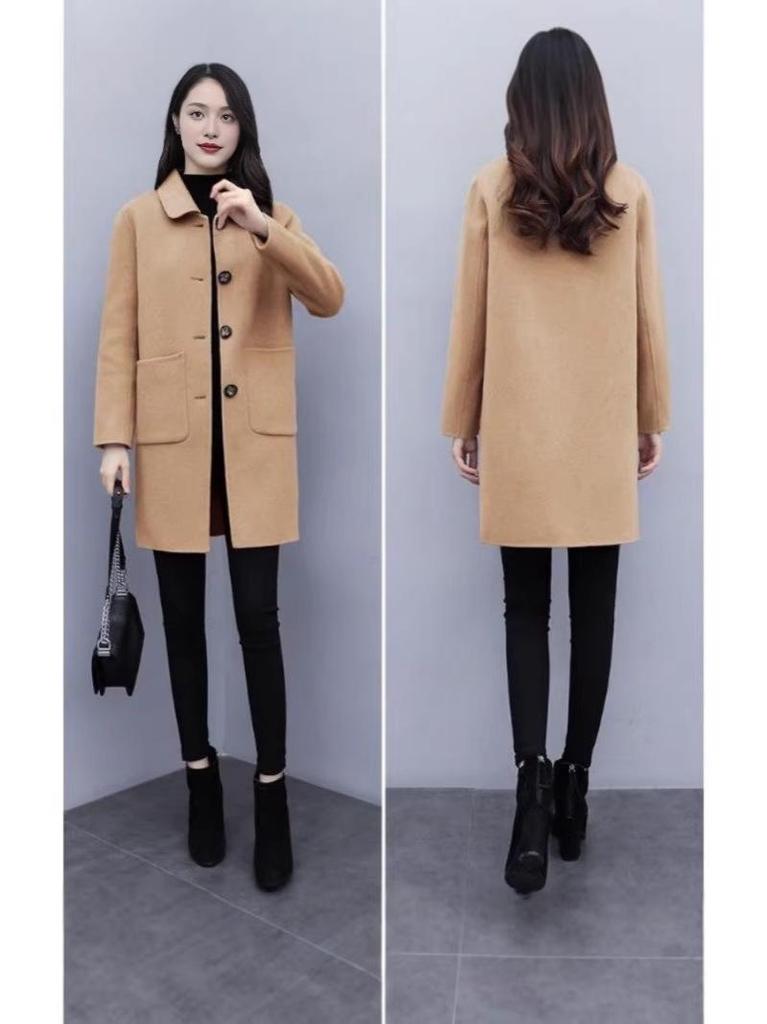 Women's Mid-Length Woolen Coat, Korean Style, Plus Size, Slimming, Age-Reducing, for Spring/Autumn 2026