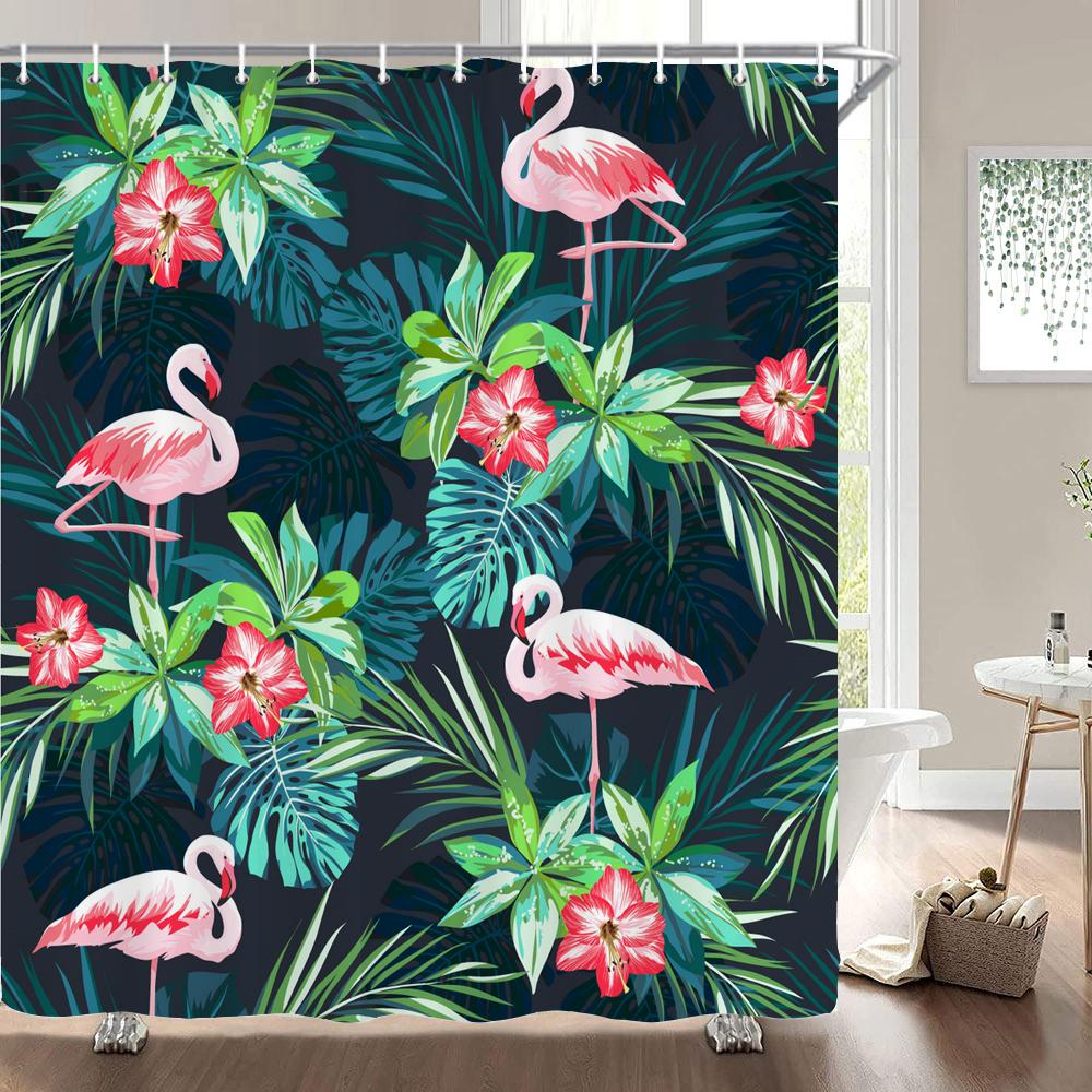 Flamingo Shower Curtain Fabric Waterproof Polyester Bathroom Curtains Pink Birds With Hooks 240X180 Decoration Bath Screen