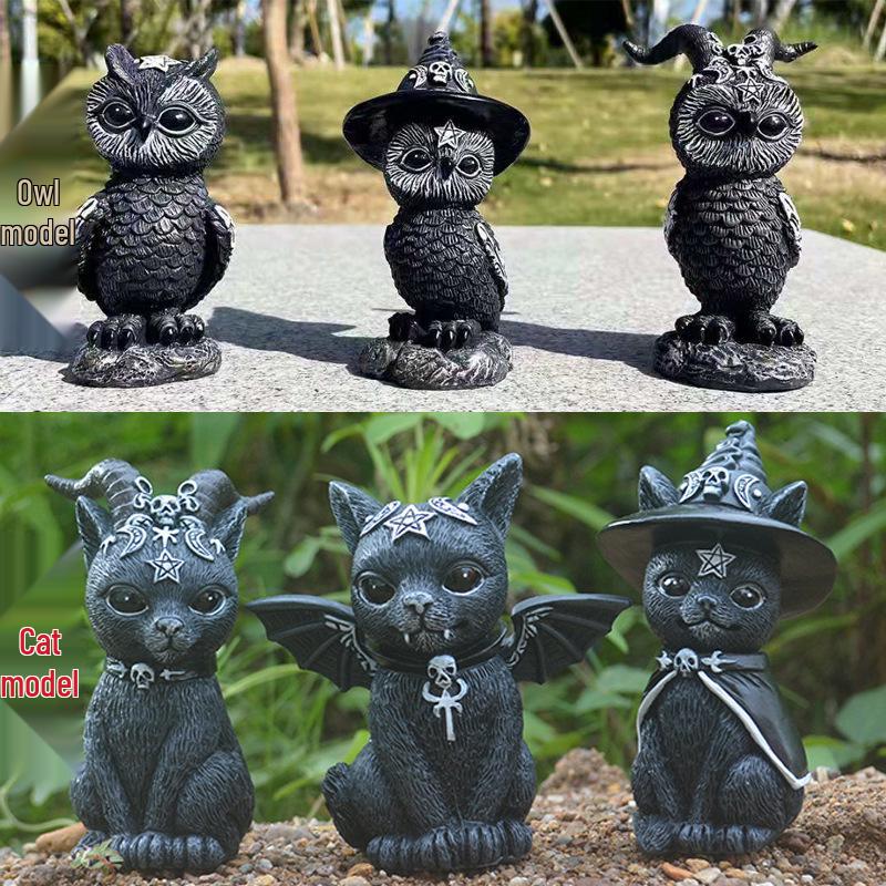 Halloween Magic Kitten Resin Ornaments: Animal Sculptures for Tabletop Decorations