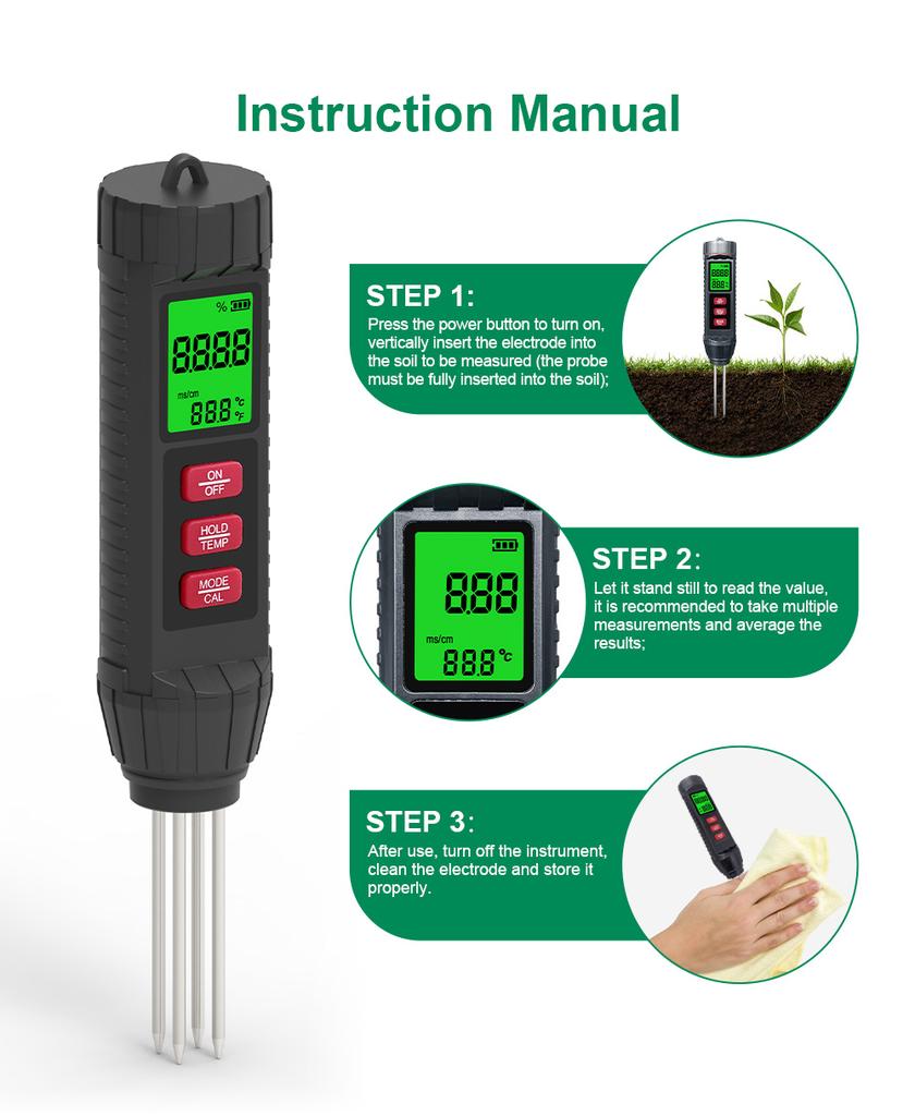 New Arrival 3 in 1 Garden Soil EC Moisture Temperature Meter Potted Plants Soil Moisture Tester Potted Soil EC Detector