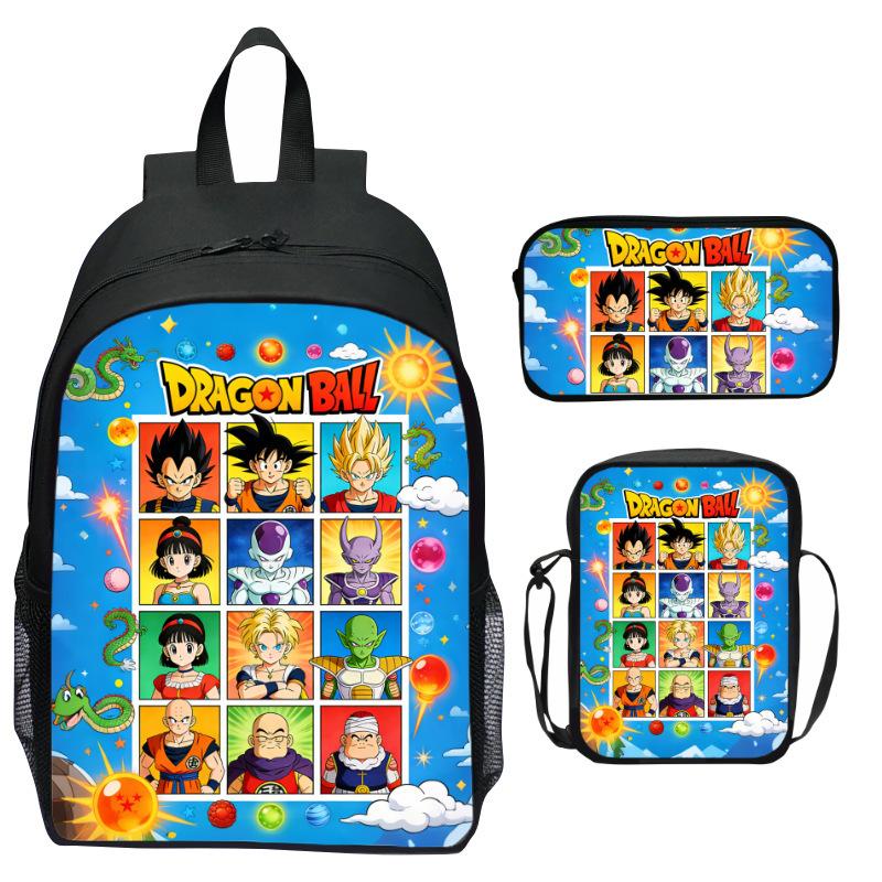 Dragon Ball Aufdruck Rucksack Set 3-teilig, Cartoon Schultasche für Kinder, Leichte Ergonomische Große Kapazität Kinder Buchertasche