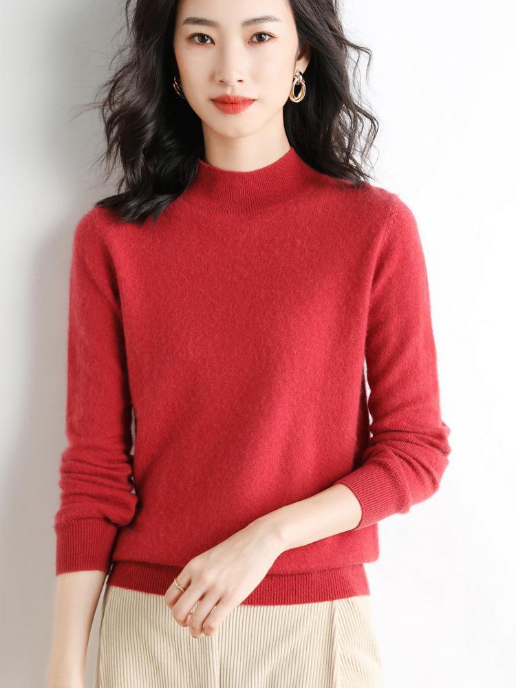 Korean Style Women's Slimming Knit Wool Pullover With Half-High Neck for Autumn and Winter